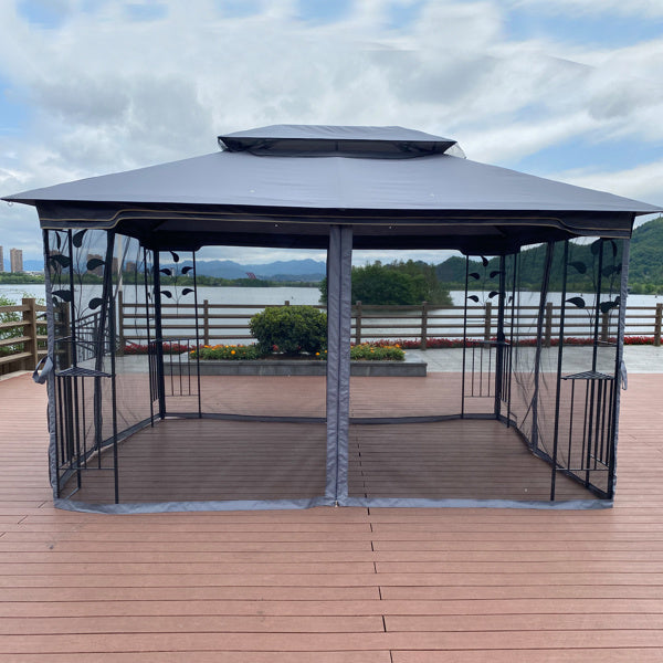 13x10 outdoor patio gazebo canopy tent with ventilated double roof and mosquito net,gray top