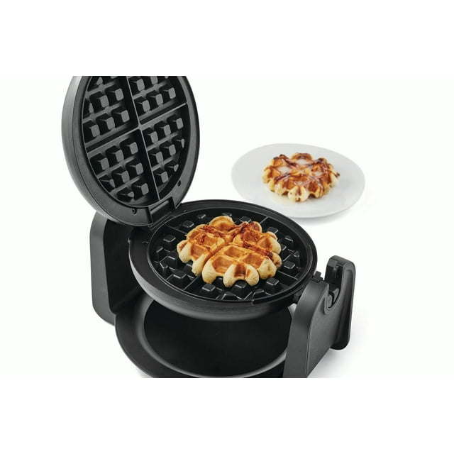 single-flip waffle maker, black with stainless steel decoration