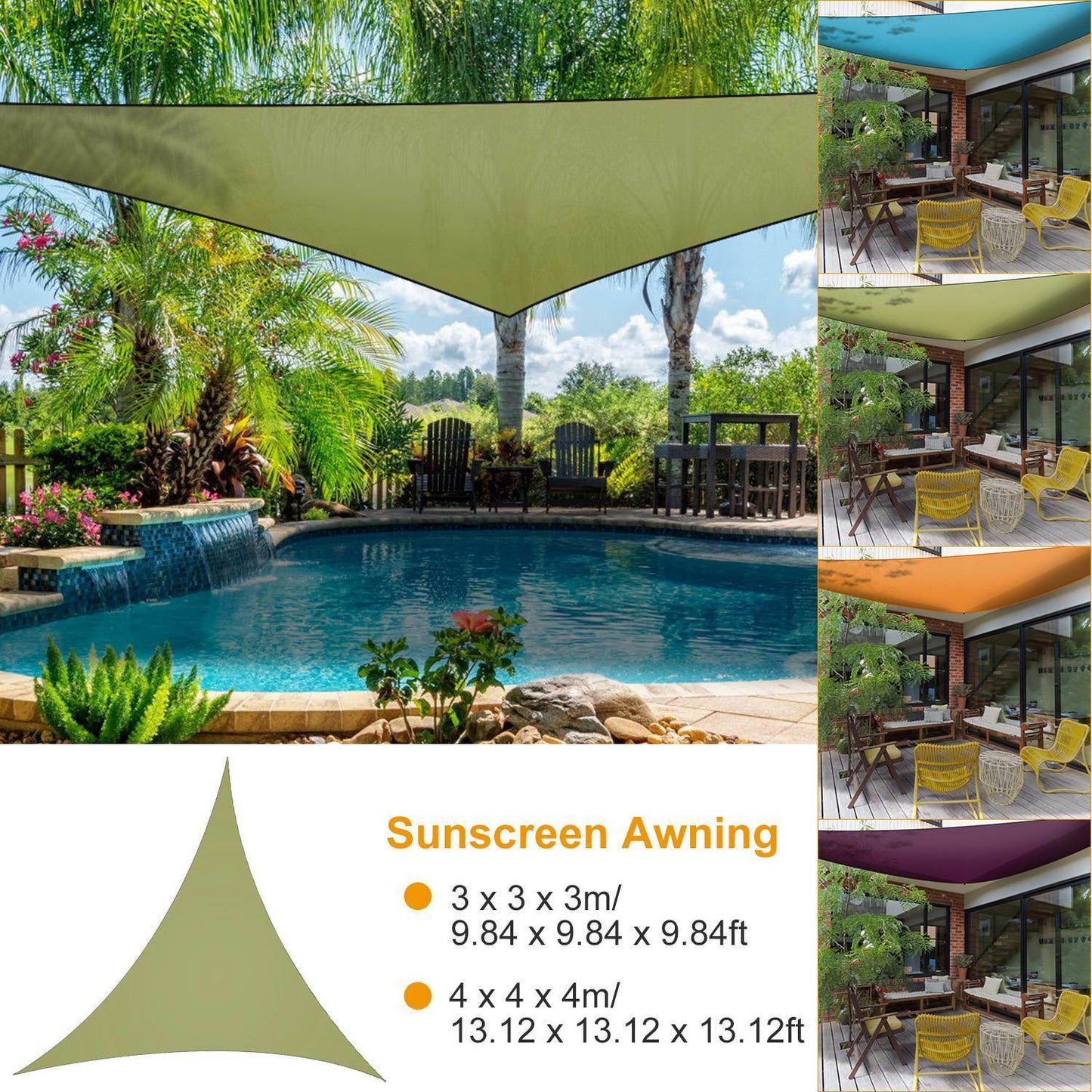 13.12ft triangle shade sail - sunscreen canopy for patio & camping awning shelter