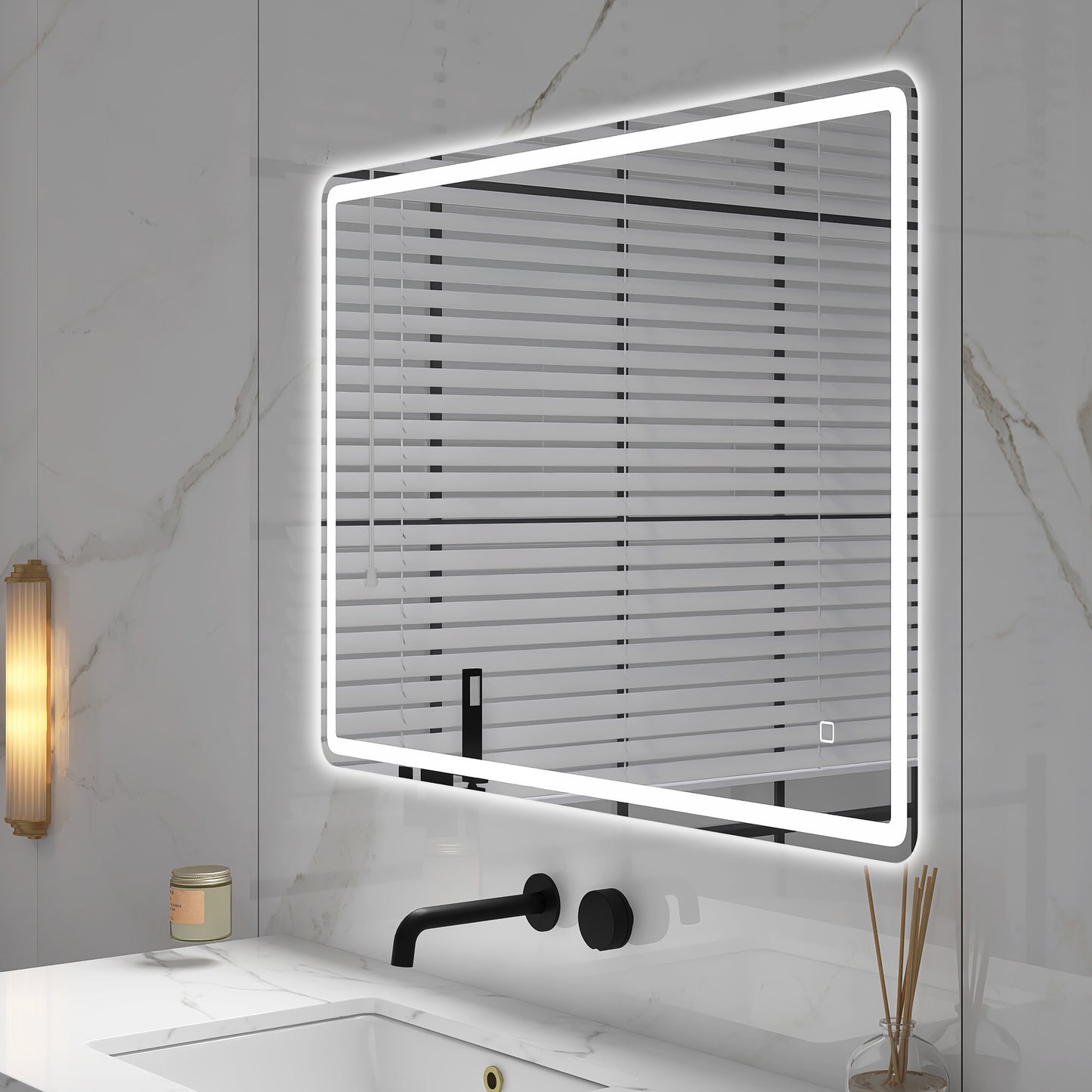 smart led bathroom vanity mirror 40x28 - frameless, anti-fog, bluetooth, wall-mount