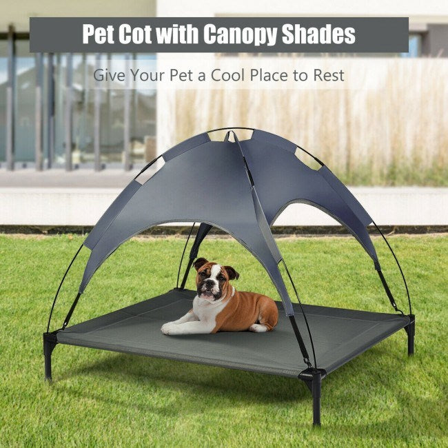 portable elevated outdoor pet bed with removable canopy shade