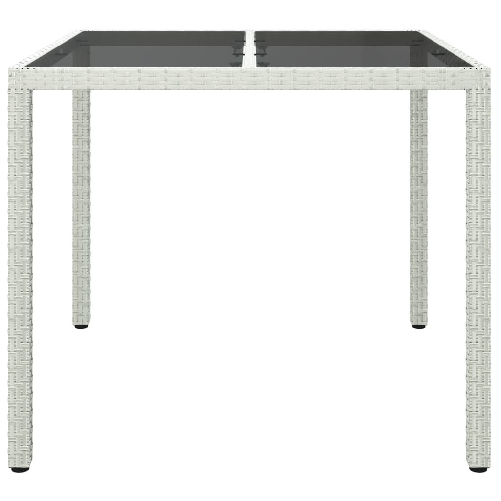 patio table 35.4"x35.4"x29.5" tempered glass and poly rattan white