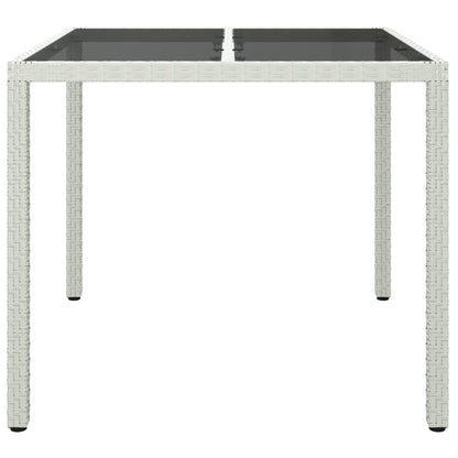 Patio Table 35.4"x35.4"x29.5" Tempered Glass and Poly Rattan White