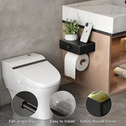 JetBlack Organizer: Sleek Toilet Paper Holder w/ Shelf & Drawer