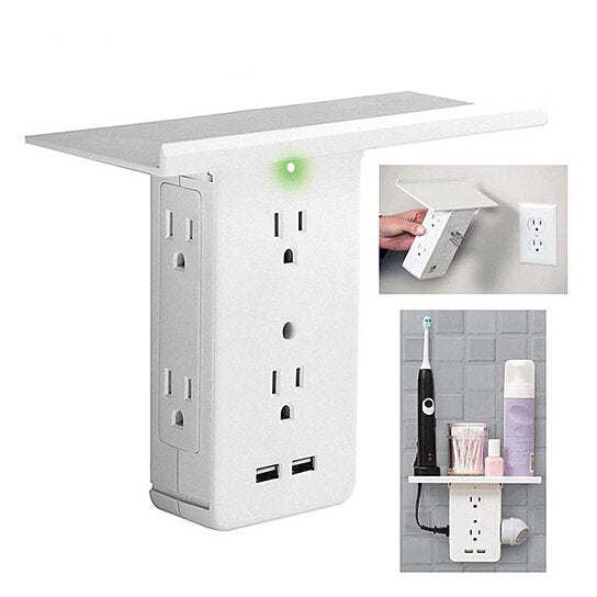 executive multi-charge wall outlet with shelf - surge protection and usb ports