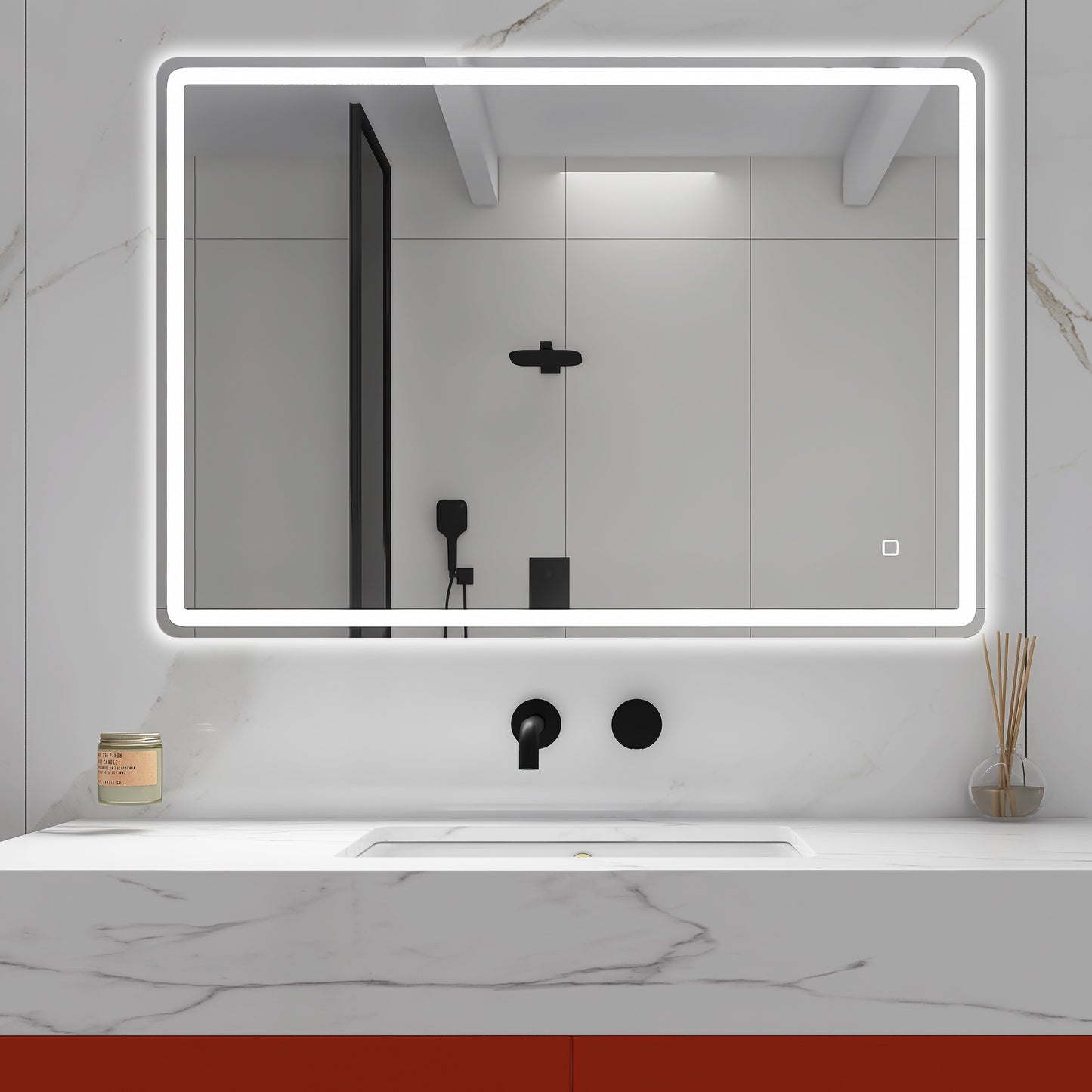 smart led bathroom vanity mirror 40x28 - frameless, anti-fog, bluetooth, wall-mount