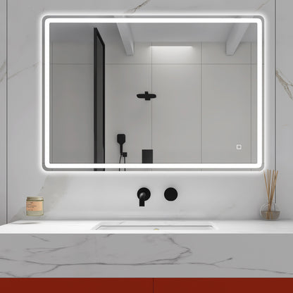 Smart LED Bathroom Vanity Mirror 40x28 - Frameless, Anti-Fog, Bluetooth, Wall-Mount