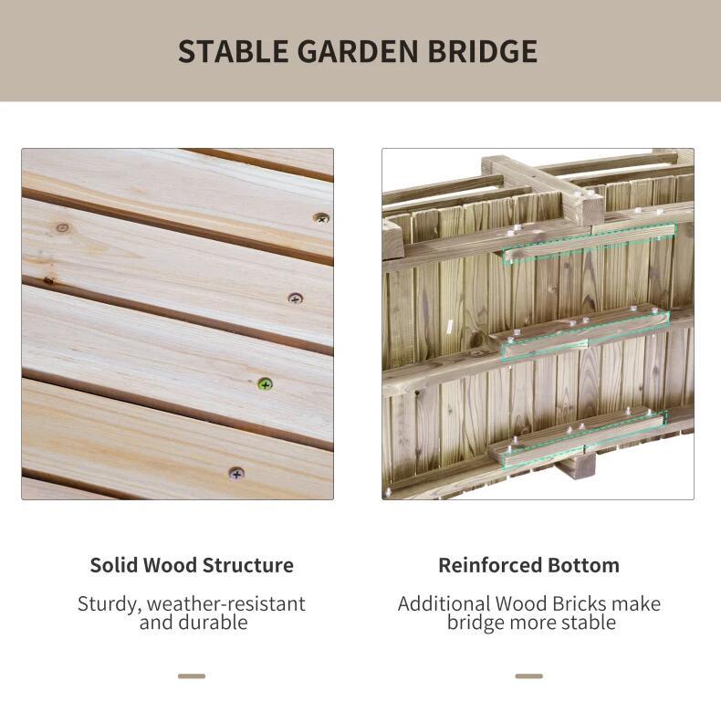 5 ft wooden garden bridge arc stained finish footbridge with railings for your backyard;  natural wood