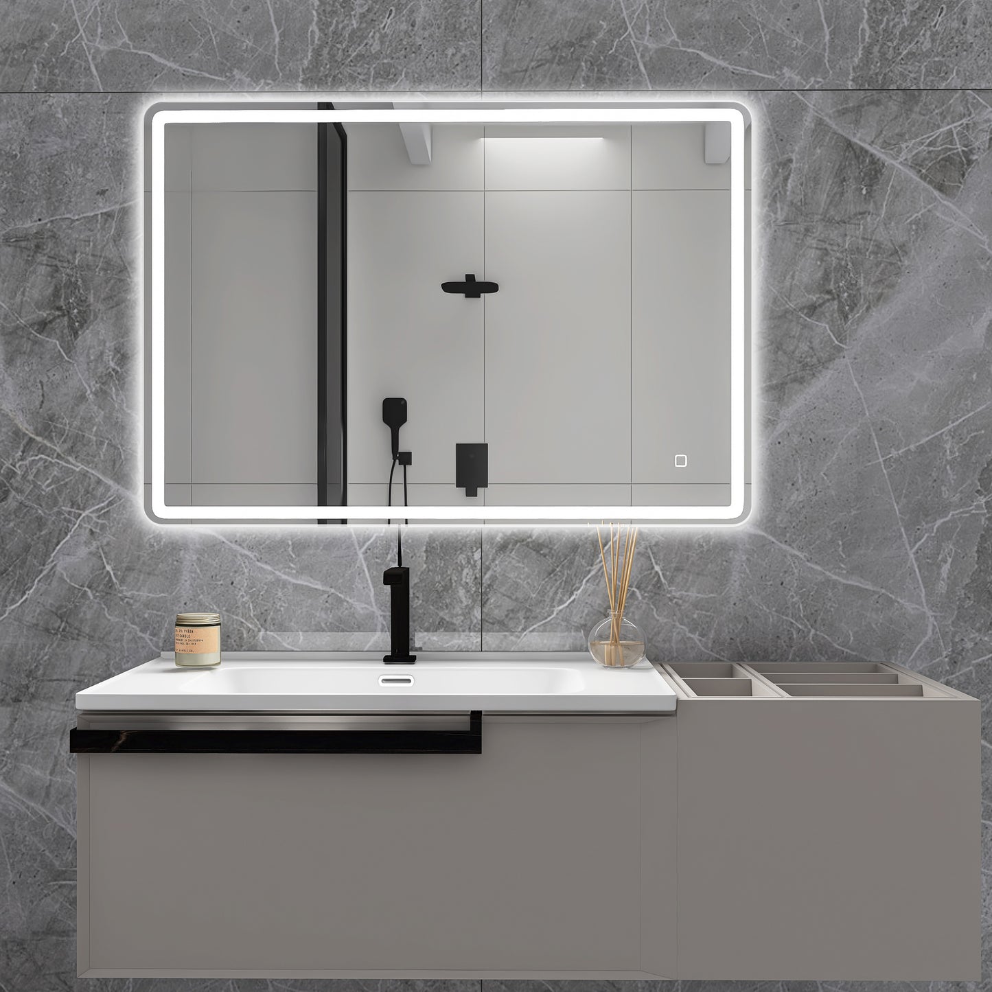 smart led bathroom vanity mirror 40x28 - frameless, anti-fog, bluetooth, wall-mount