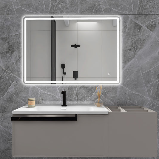 Smart LED Bathroom Vanity Mirror 40x28 - Frameless, Anti-Fog, Bluetooth, Wall-Mount