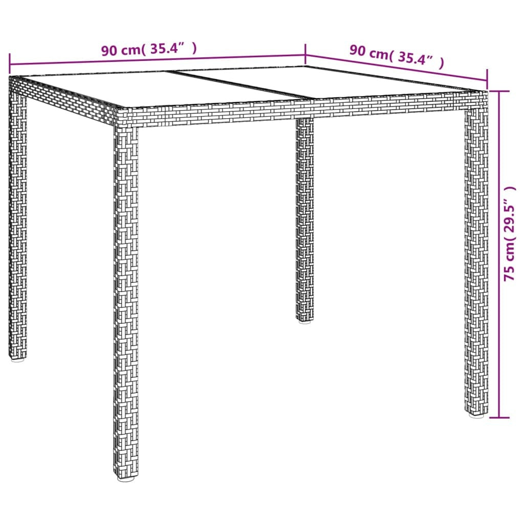 patio table 35.4"x35.4"x29.5" tempered glass and poly rattan white