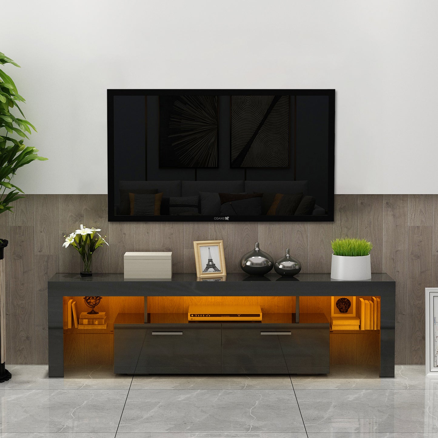 20 minutes quick assemble, modern tv stand with led lights,high glossy front tv cabinet,can be assembled in lounge room, living room or bedroom